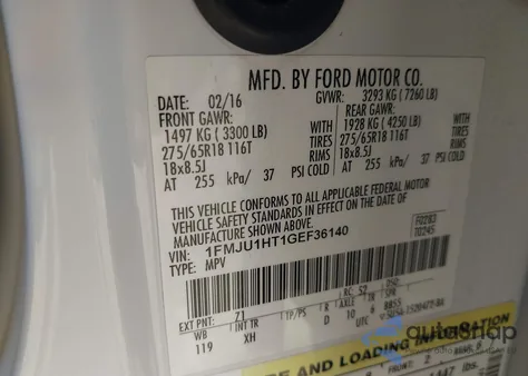 2016 Ford Expedition Xlt from USA, damaged, VIN 1FMJU1HT1GEF36140